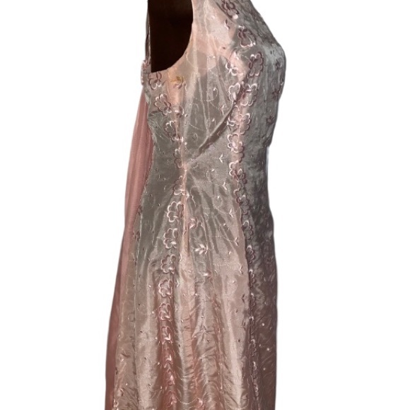 Stunning Vintage Hand Made Pink Floral Taffeta Rear Sash Ribbon Bow Dress - Picture 5 of 13